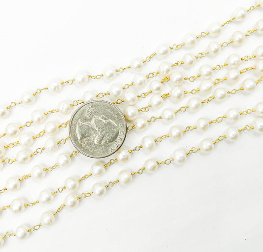 Round White Freshwater Pearl Wire Wrap Chain. PRL6