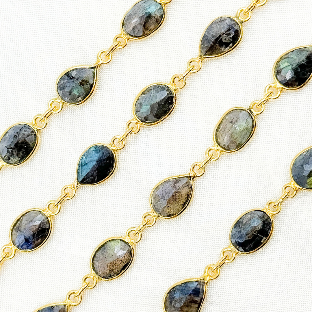 Coated Labradorite Oval & Pear Shape Bezel Oxidized Wire Chain. LAB114