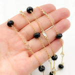 Load image into Gallery viewer, Black Spinel Rondel Shape &amp; White Topaz Gold Plated Connected Wire Chain. BSP28
