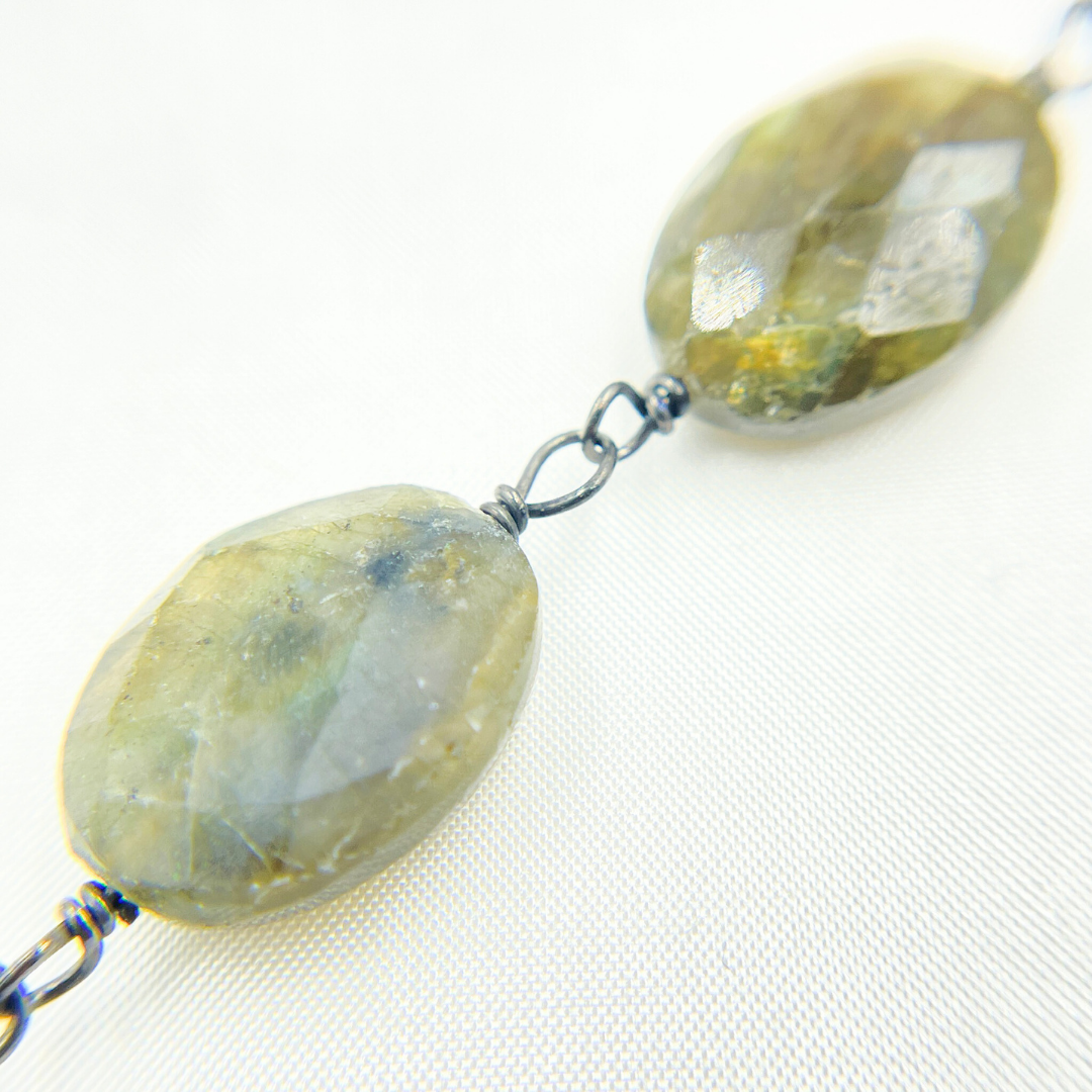 Labradorite Oval Shape Oxidized Wire Chain.