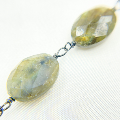 Labradorite Oval Shape Oxidized Wire Chain.