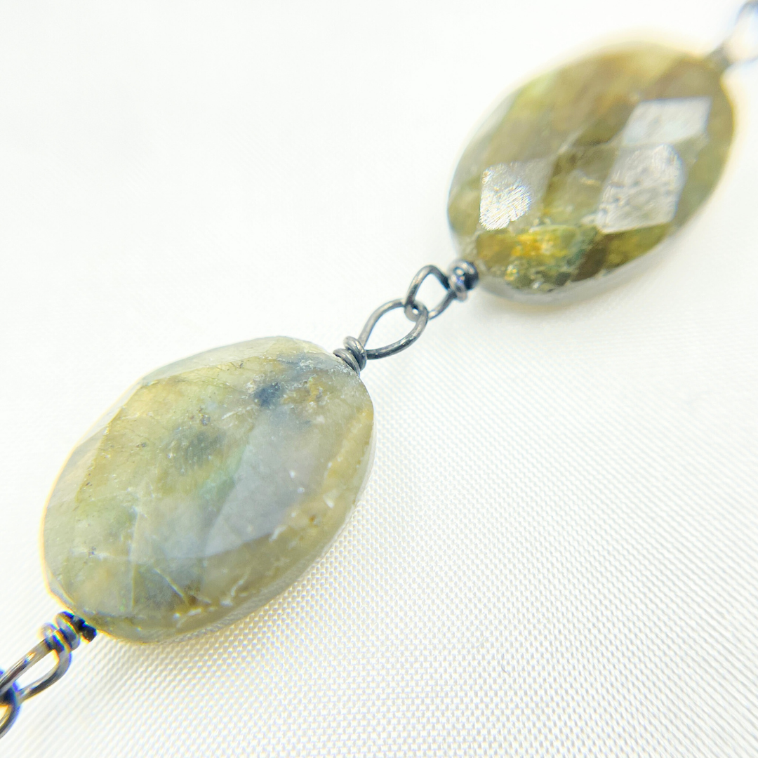 Labradorite Oval Shape Oxidized Wire Chain. LAB90