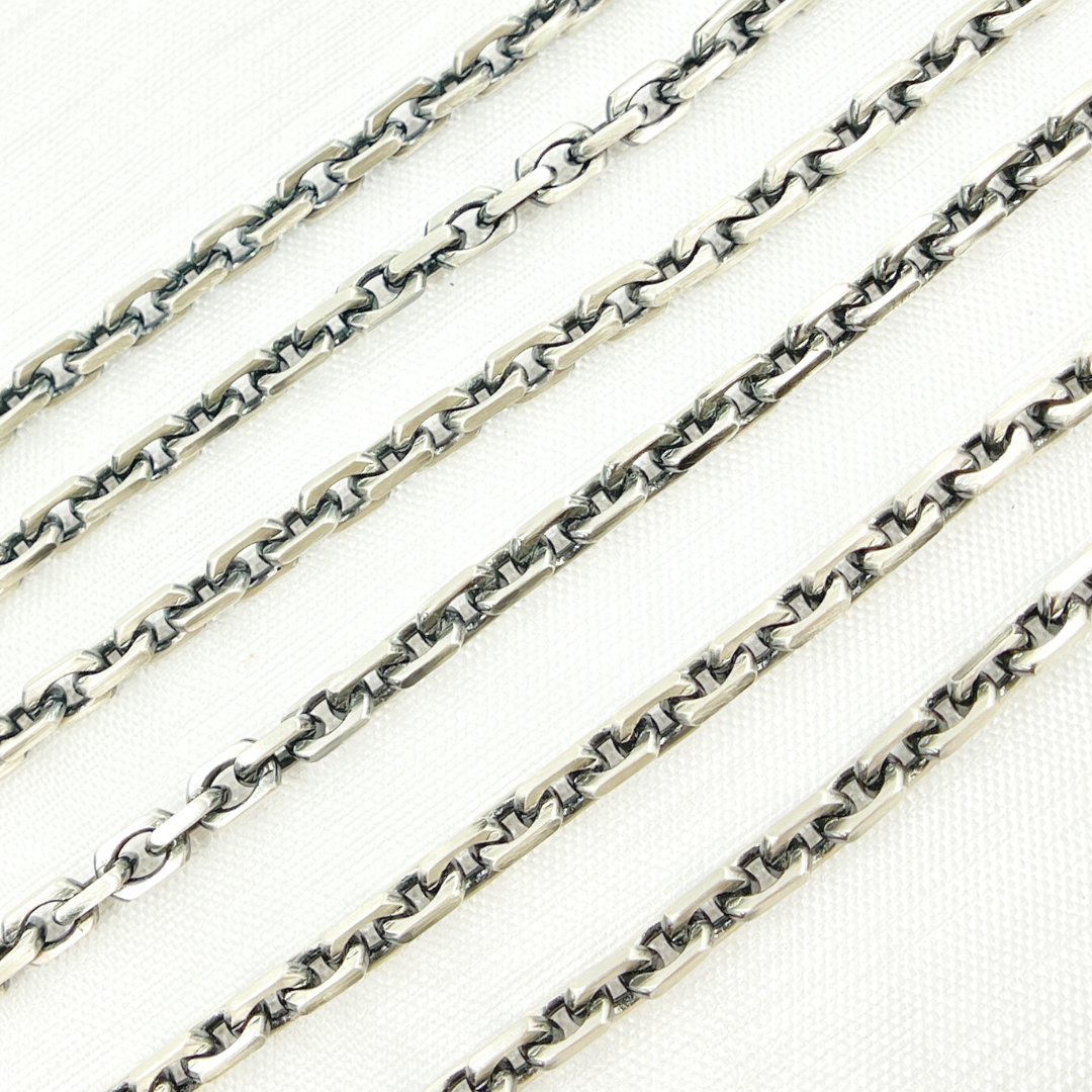Z90OX. Matt Oxidized 925 Sterling Silver Rectangle Diamond Cut Heavy Cable Chain
