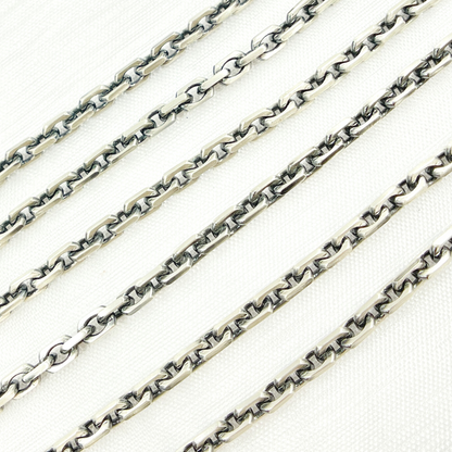 Z90OX. Matt Oxidized 925 Sterling Silver Rectangle Diamond Cut Heavy Cable Chain