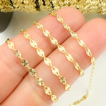 14k Solid Yellow Gold Marina Diamond Cut Link Chain