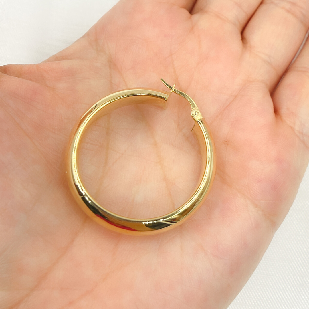 14K Solid Gold Hollow Hoop
