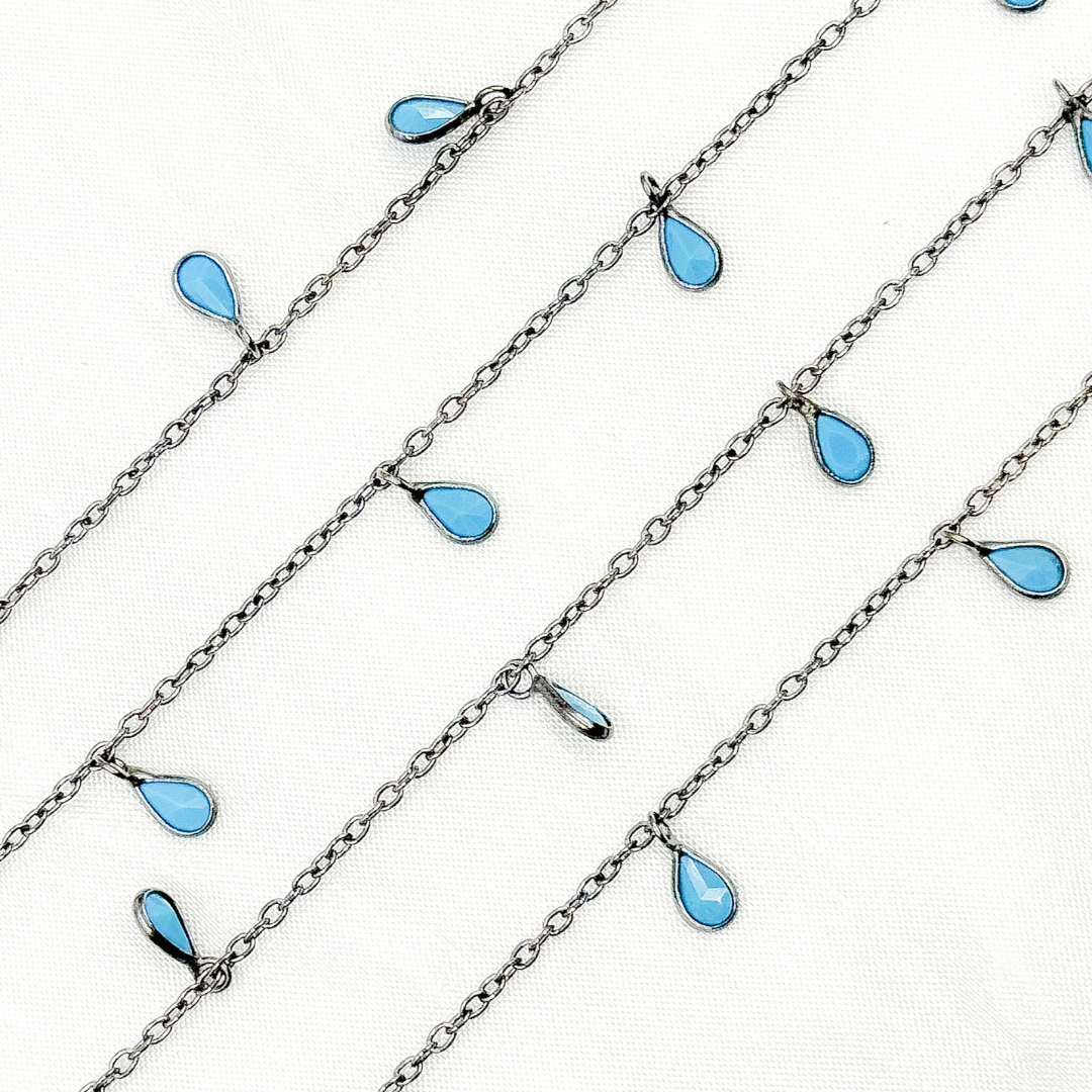 Blue Cubic Zirconia Pear Shape Dangle Chain