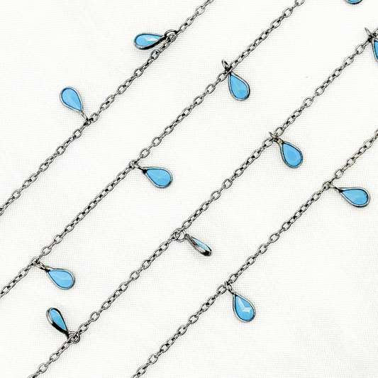 Blue Cubic Zirconia Pear Shape Dangle Chain