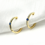 Load image into Gallery viewer, EHC56664. 14K Solid Gold Diamond &amp; Blue Sapphire Hoop Earrings
