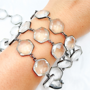 Crystal Hexagon Shape Bezel Oxidized Wire Chain