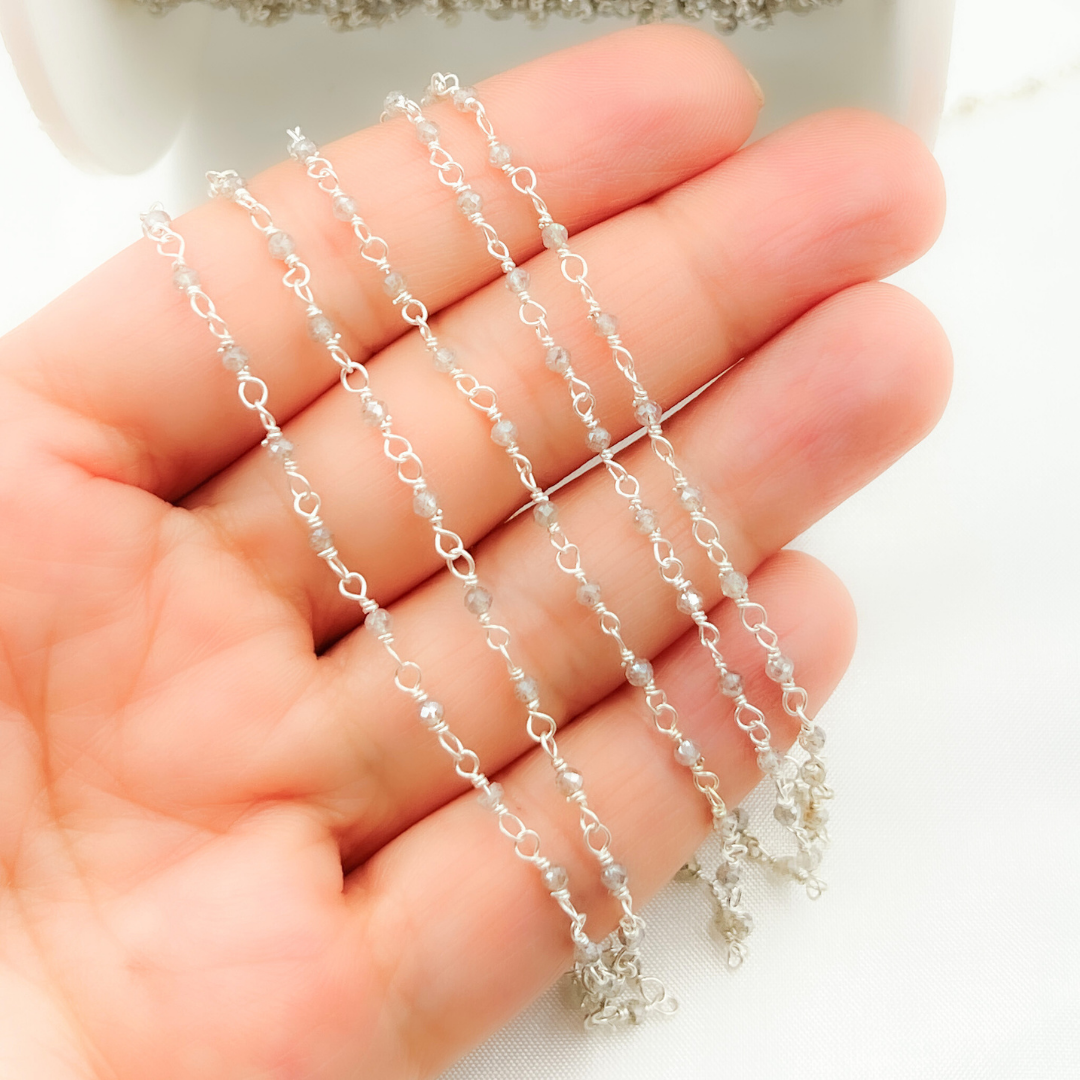 Coated Labradorite 925 Sterling Silver Wire Chain