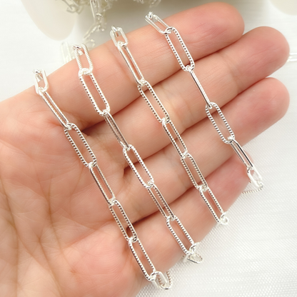 925 Sterling Silver Paperclip Hammered Link Chain.