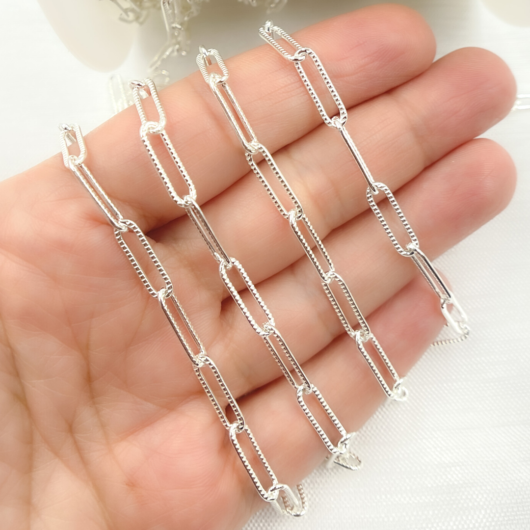 925 Sterling Silver Paperclip Hammered Link Chain. 4002LSS