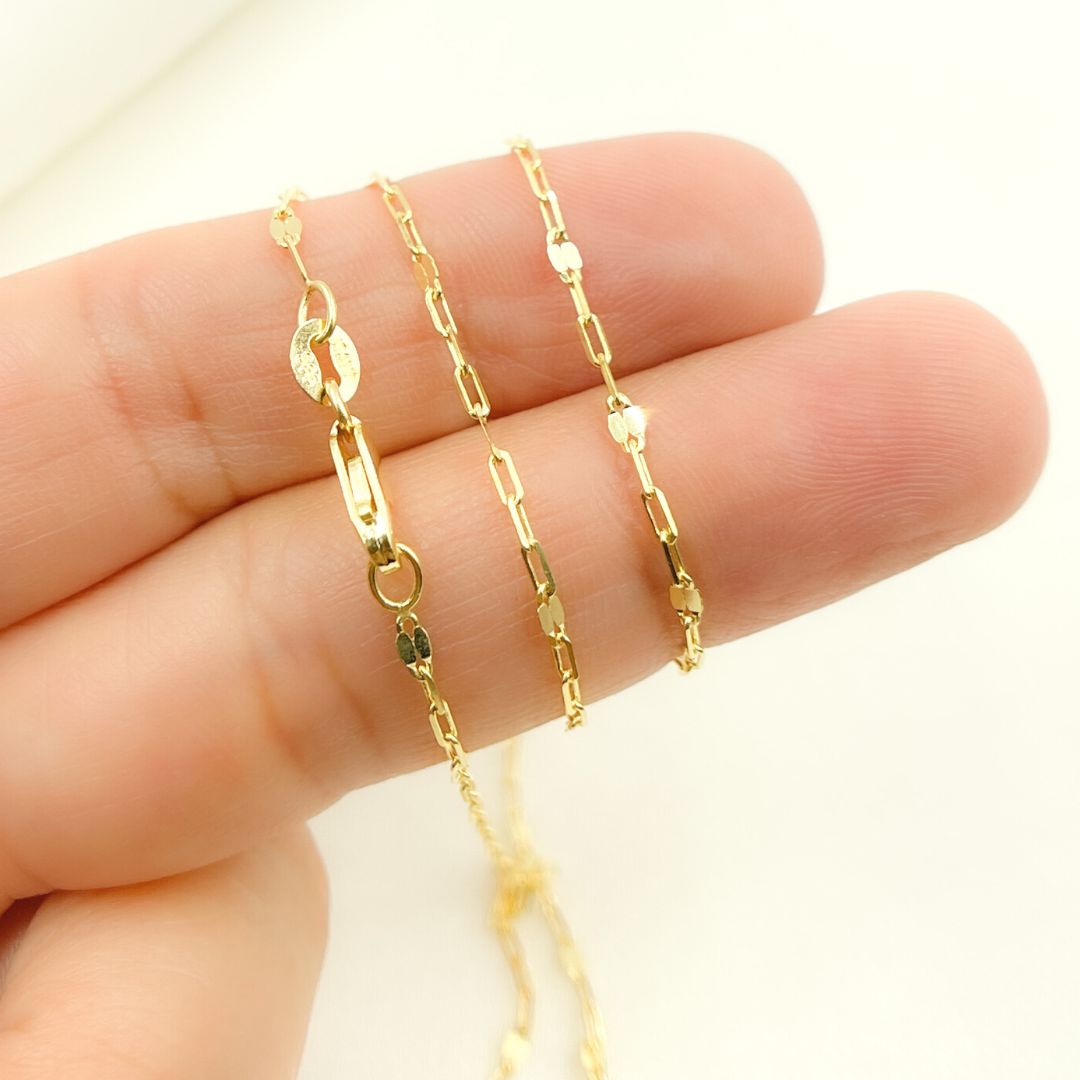 14K Solid Gold Paper Clip and Flat Marina Link Chain