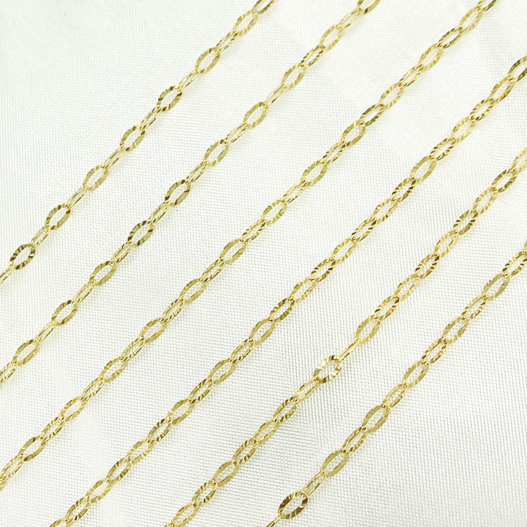 14K Solid Yellow Gold Diamond Cut Oval Link Chain