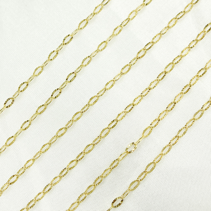 14K Solid Yellow Gold Diamond Cut Oval Link Chain