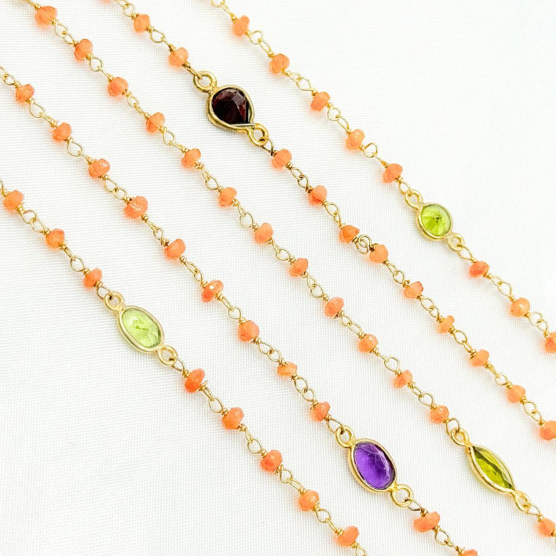 Carnelian & Multi Stone Gold Plated Wire Chain