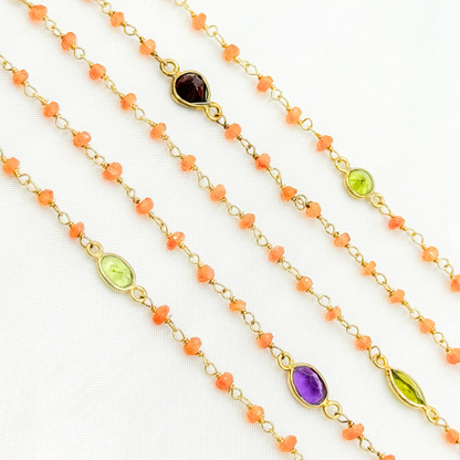Carnelian & Multi Stone Gold Plated Wire Chain
