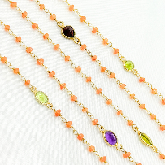 Carnelian & Multi Stone Gold Plated Wire Chain