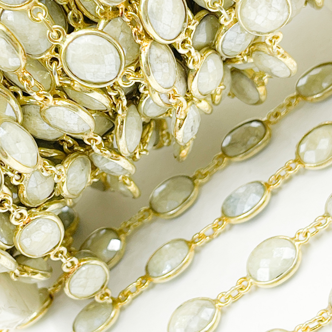 Silverite Oval Shape Bezel Gold Plated 925 Sterling Silver Wire Chain.