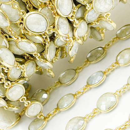 Silverite Oval Shape Bezel Gold Plated 925 Sterling Silver Wire Chain.
