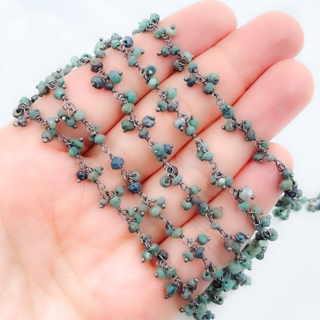 Chrysocolla Cluster Dangle 3.5mm Oxidized Wire Chain