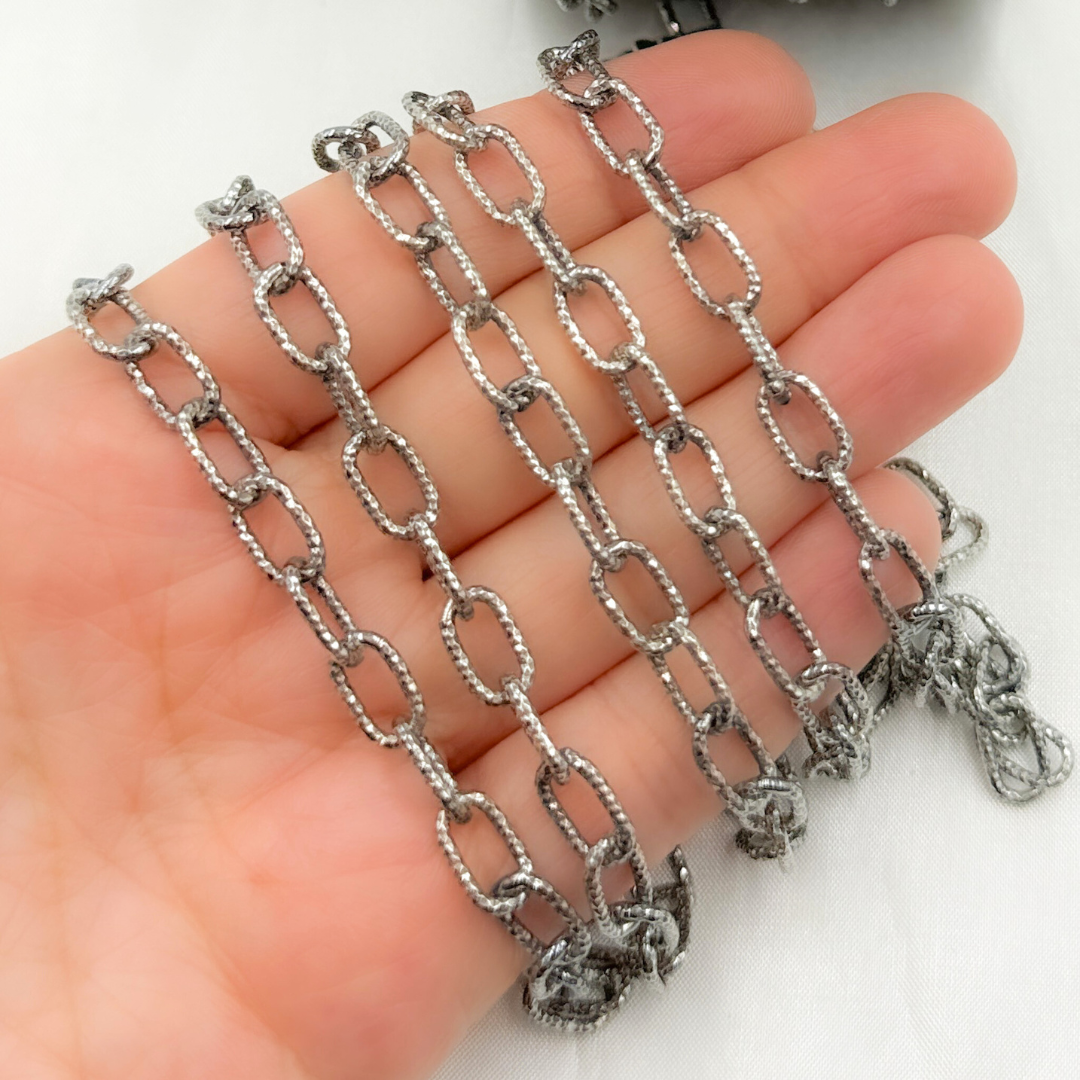 Oxidized 925 Steeling Silver Diamond Cut Cable Link Chain. V138DCOX