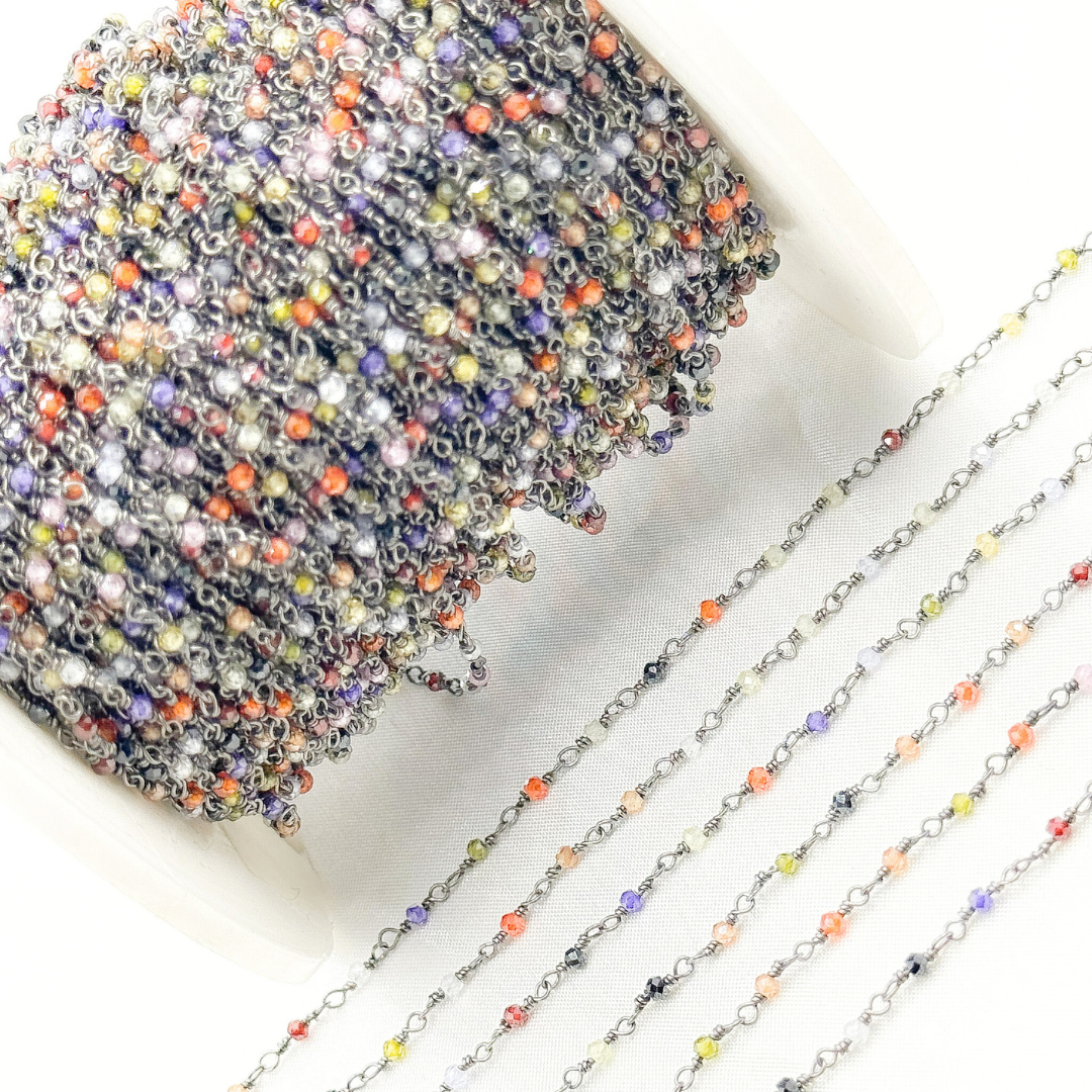 Multi Color Cubic Zirconia Oxidized Wire Chain.