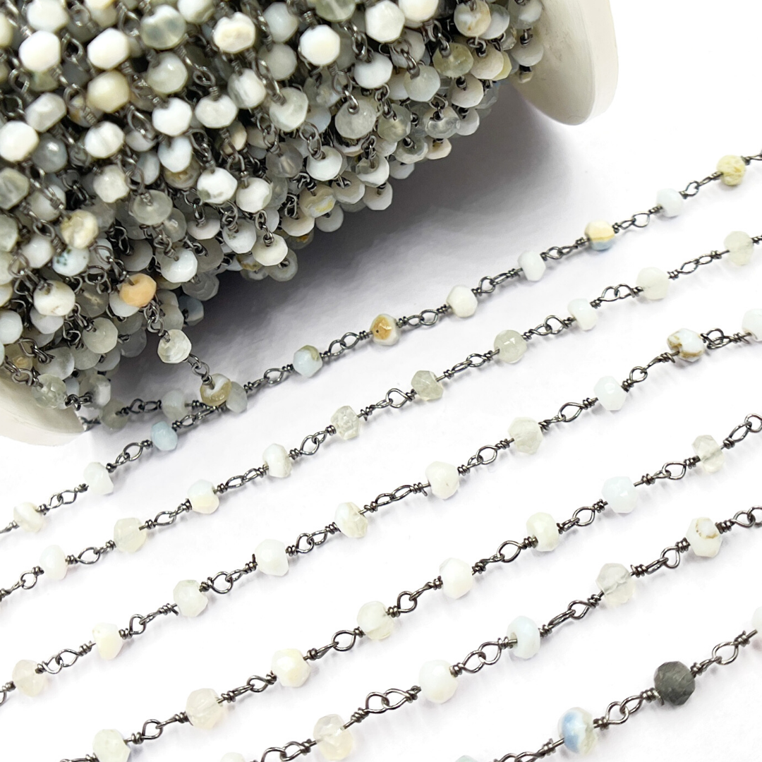 Blue Lace Agate Black Rhodium 925 Sterling Silver Wire Chain