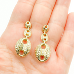 Load image into Gallery viewer, 14K Solid Gold Puffed Mariner Diamond Cut Link Earrings. 