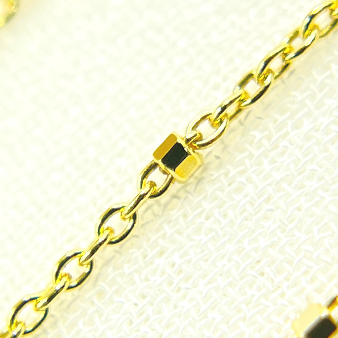 olid Yellow and White Gold Satellite Cubes Chain