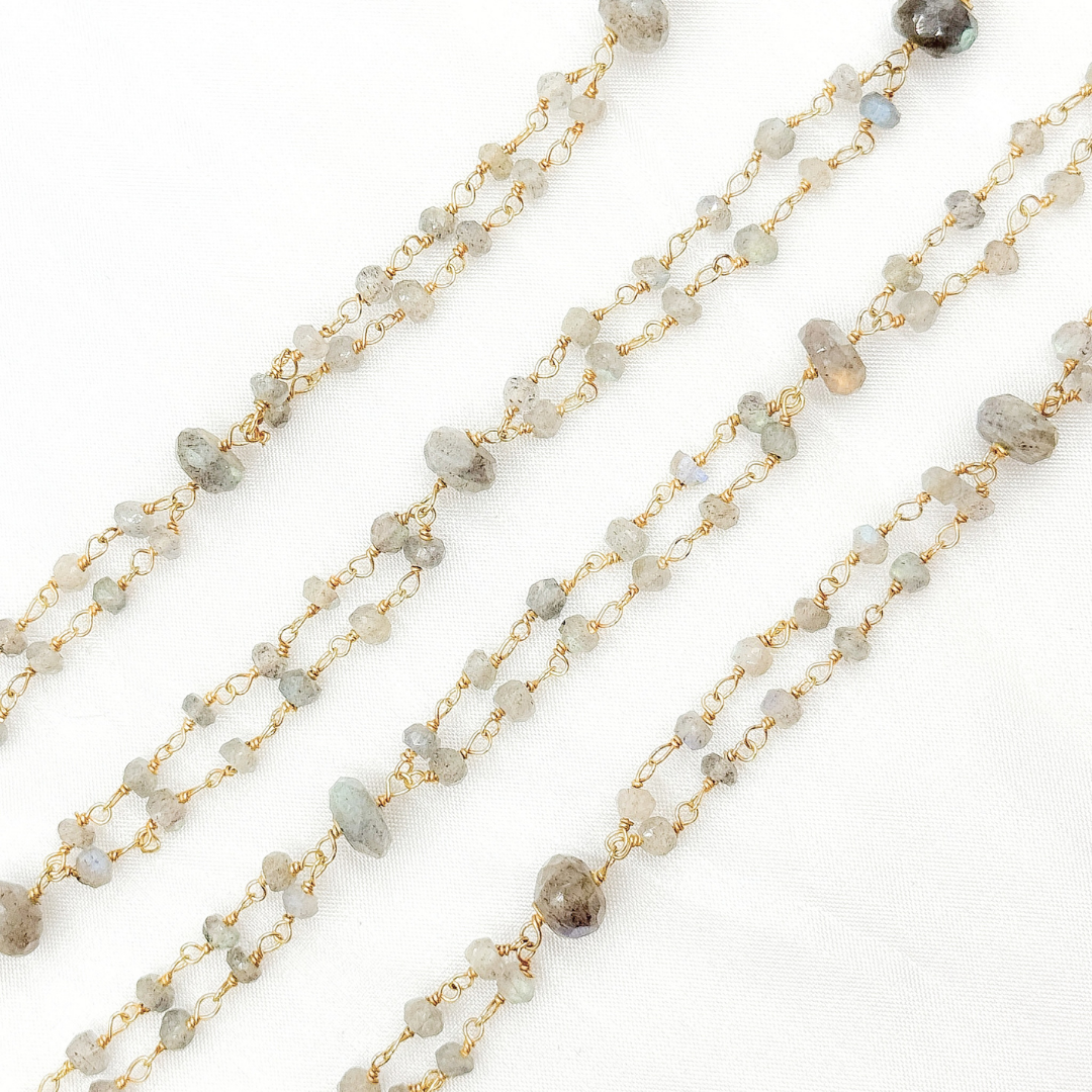 Labradorite Double Gold Plated Connected Wire Chain. LAB120