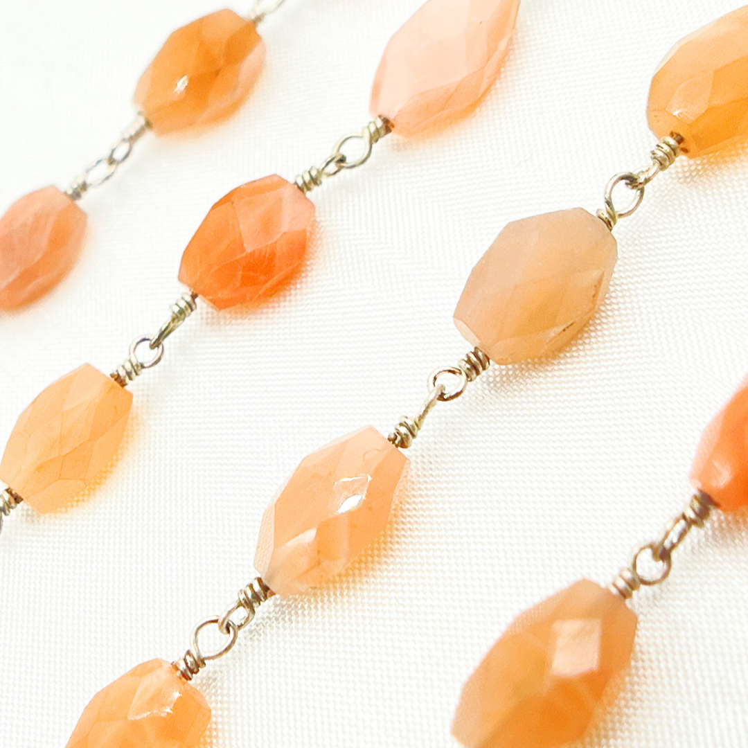 Peach Moonstone Oval Shape Wire Chain