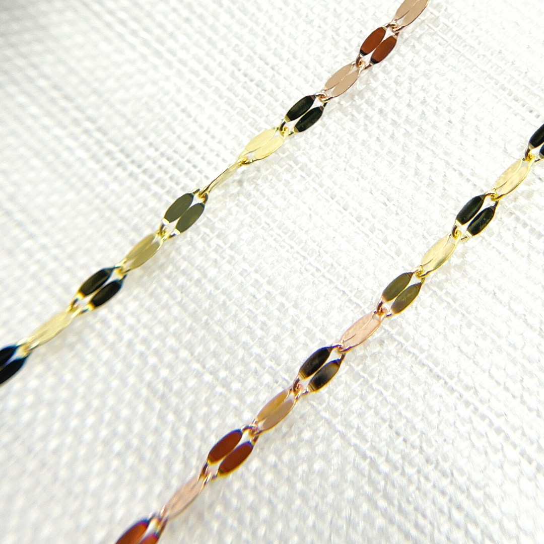 14K Solid Gold Tri-Color Flat Marina Chain