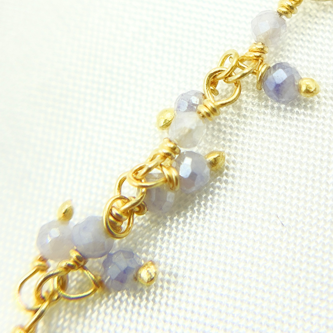 Coated Blue Moonstone Cluster Dangle Gold Plated Wire Chain. CMS96