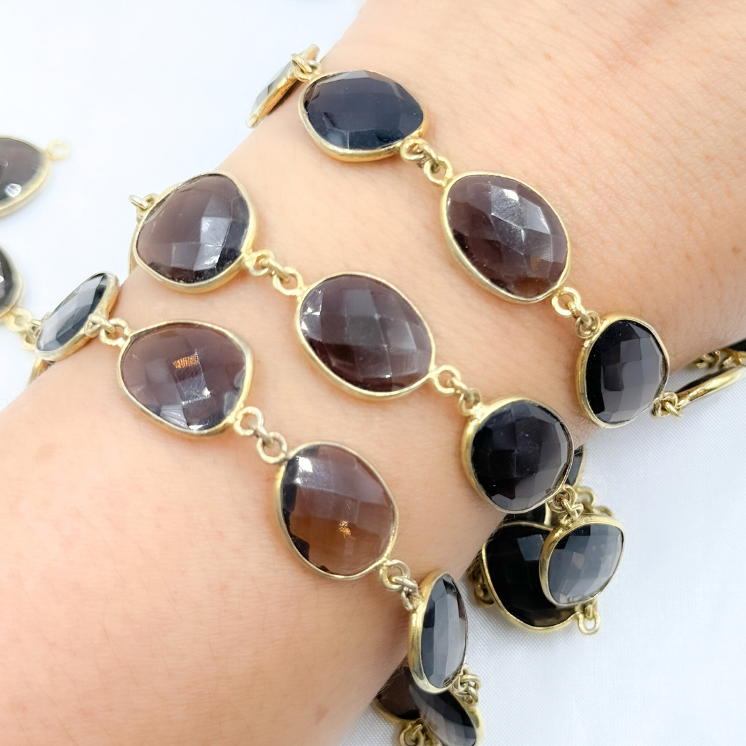 Smoky Quartz Shape Bezel Gold Plated Wire Chain