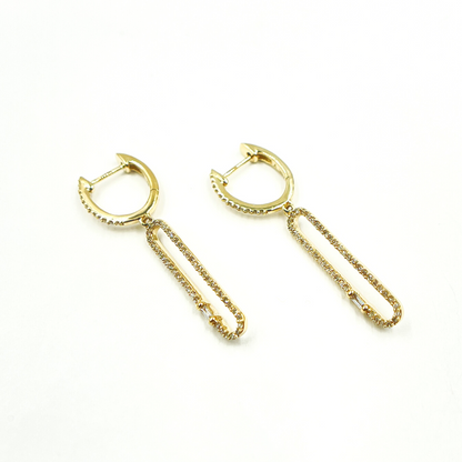 14K Solid Gold and Diamonds Oval Link Dangle Earrings