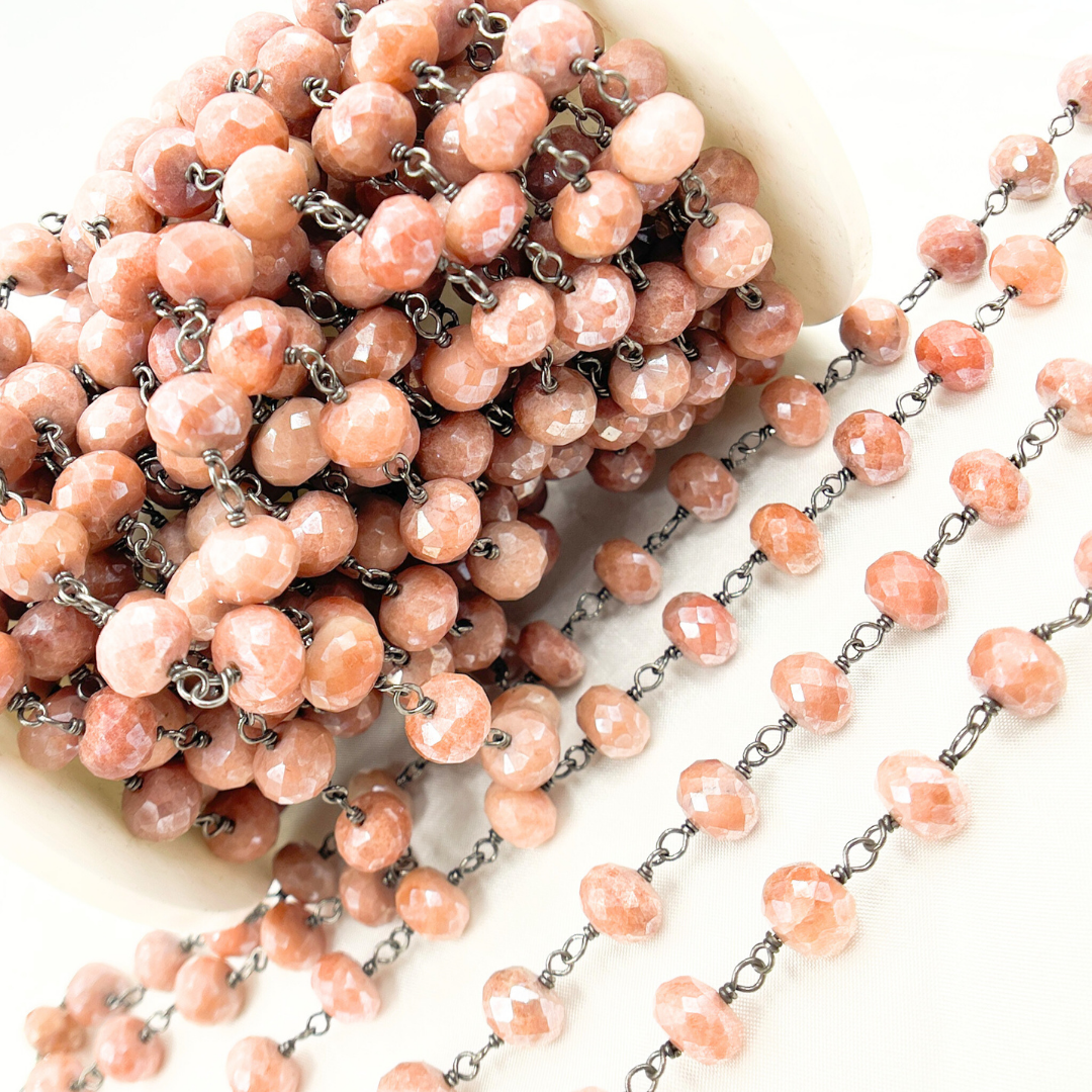 Coated Agate Peach Oxidized Wire Chain