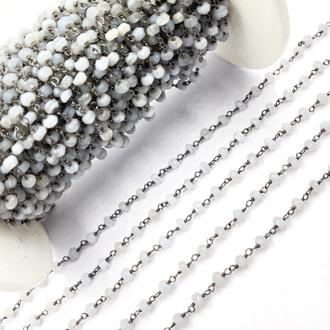 Blue Lace Agate Black Rhodium 925 Sterling Silver Wire Chain