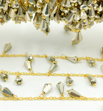Steel Pyrite Drop Dangle Gold Plated Wire Chain.