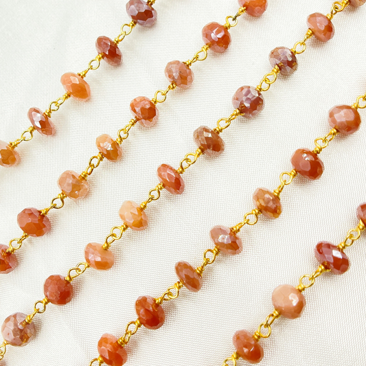 Coated Peach Moonstone Gold Plated Wire Chain. CMS78