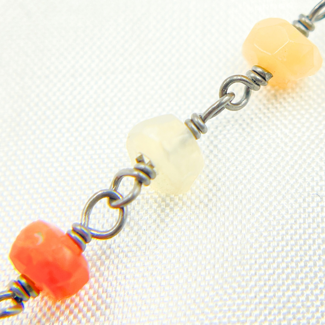 Fire Opal Oxidized Gold Plated Wire Chain.