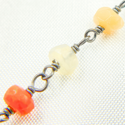 Fire Opal Oxidized Gold Plated Wire Chain.