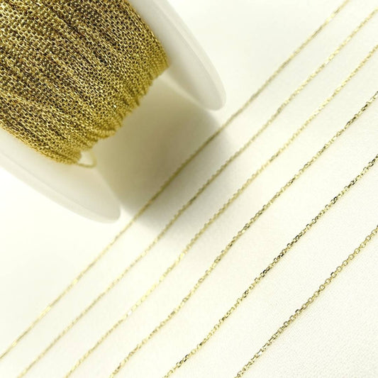 14K Solid Gold Flat Cable Link Chain