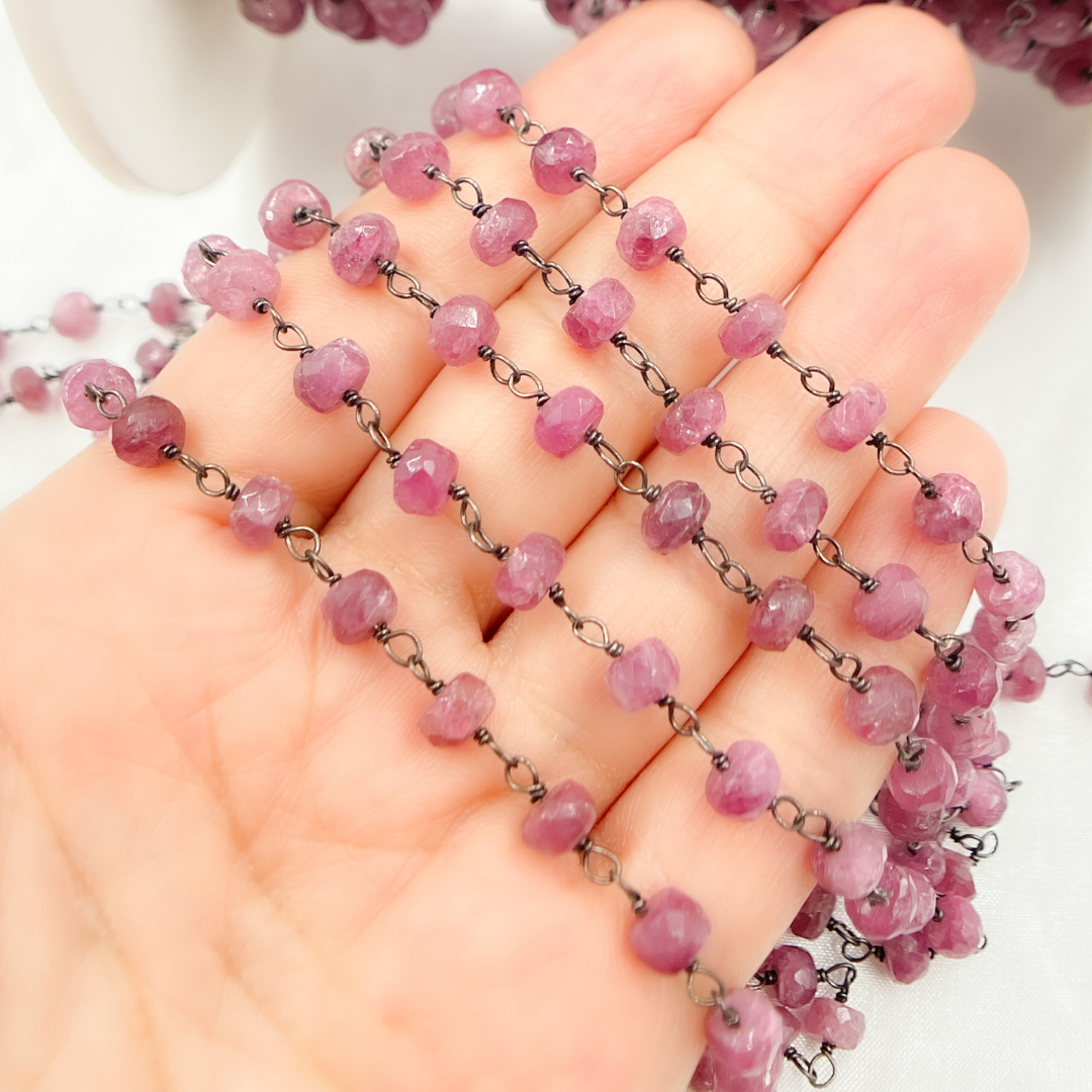 Pink Tourmaline Oxidized Wire Chain. MTO14