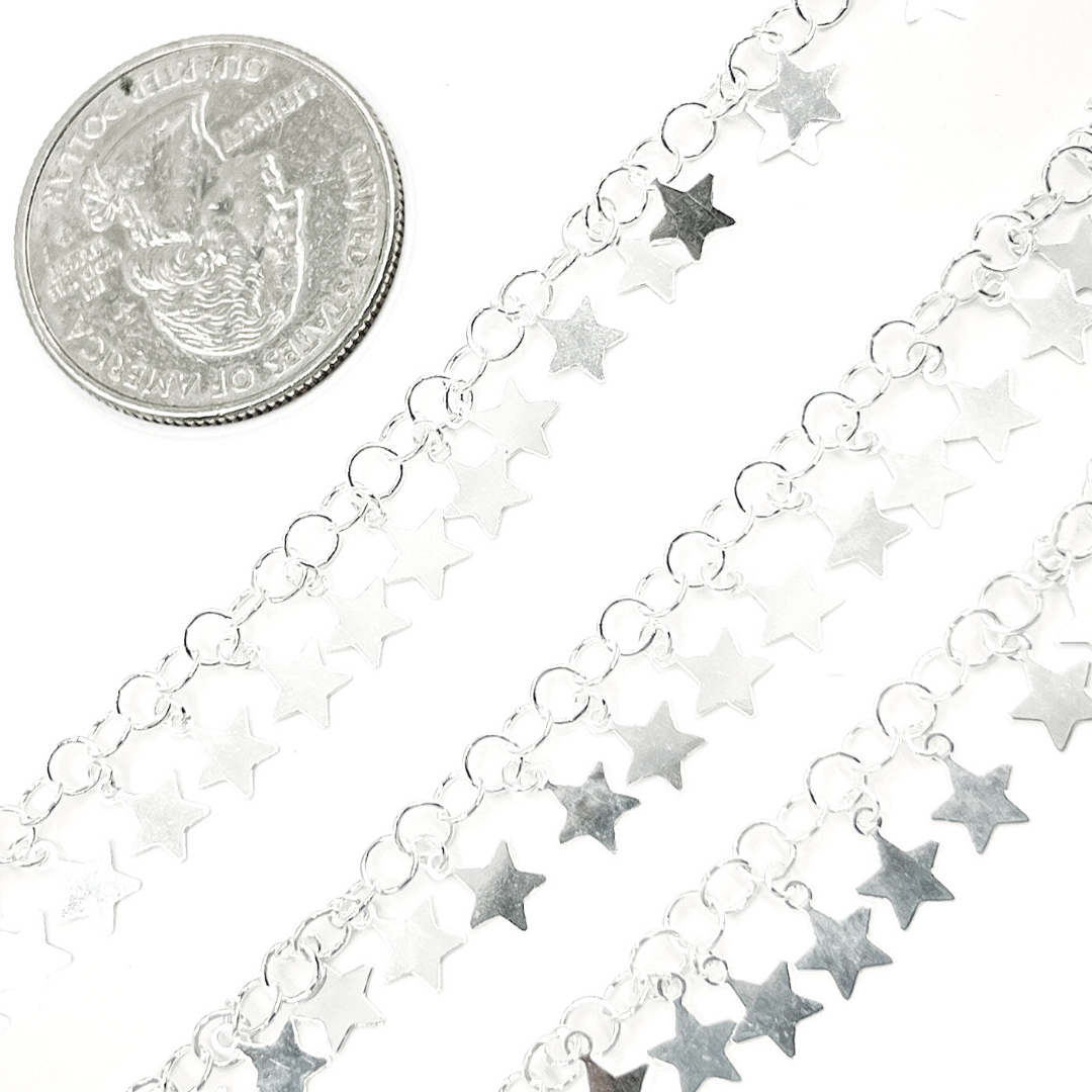 925 Sterling Silver Dangle 5mm Star Chain