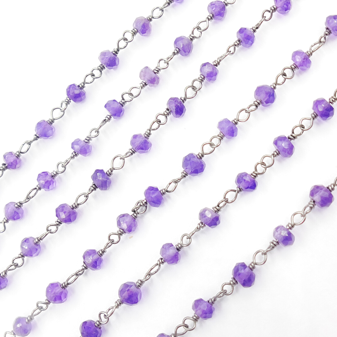 Amethyst Gemstone Oxidized 925 Sterling Silver Wire Chain