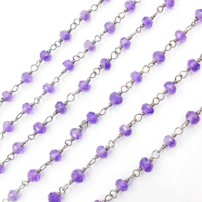 Amethyst Gemstone Oxidized 925 Sterling Silver Wire Chain