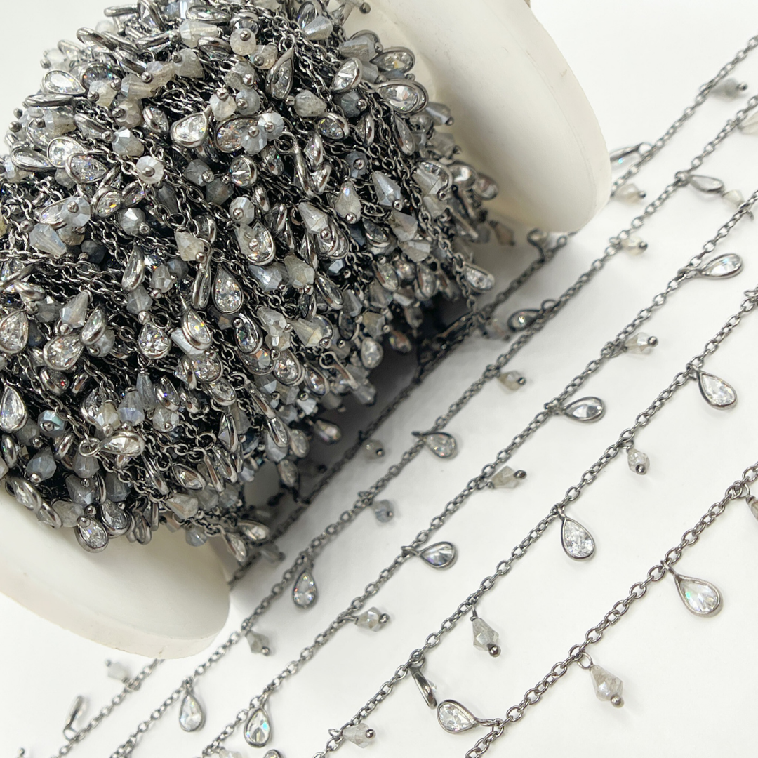 Coated Labradorite & CZ Dangle Chain