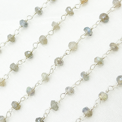Coated Labradorite 925 Sterling Silver Wire Chain.